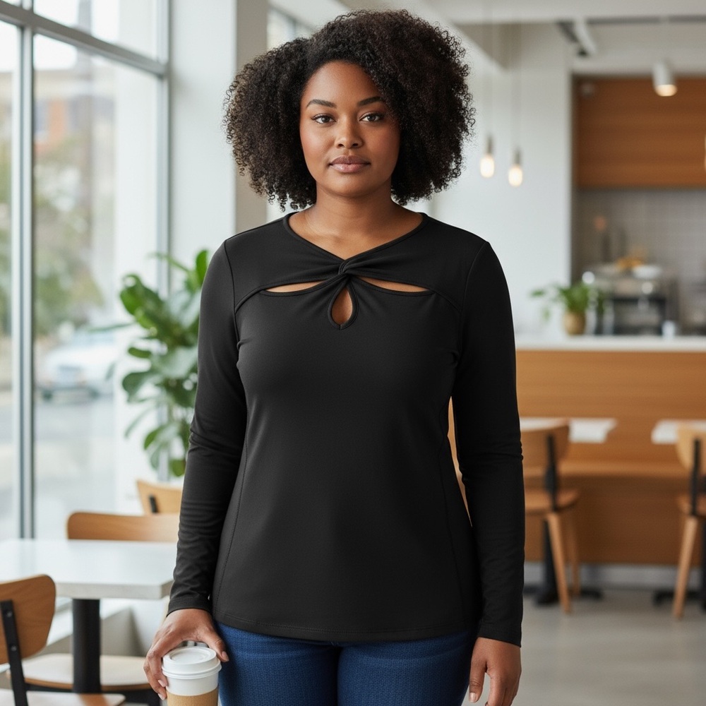 VENUS Black Cut out, Long Sleeve Blouse